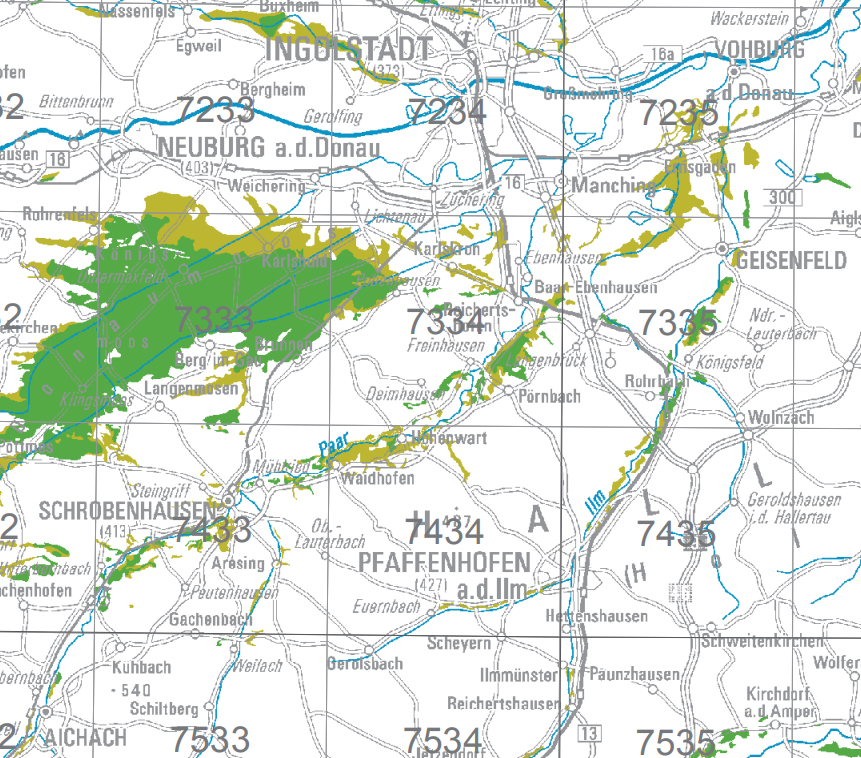 Kartenausschnitt Moorflächen des Landkreises