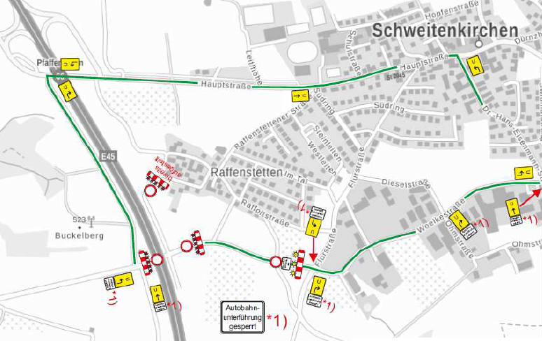 Umleitungsplan zur Straßensperrung Schweitenkirchen