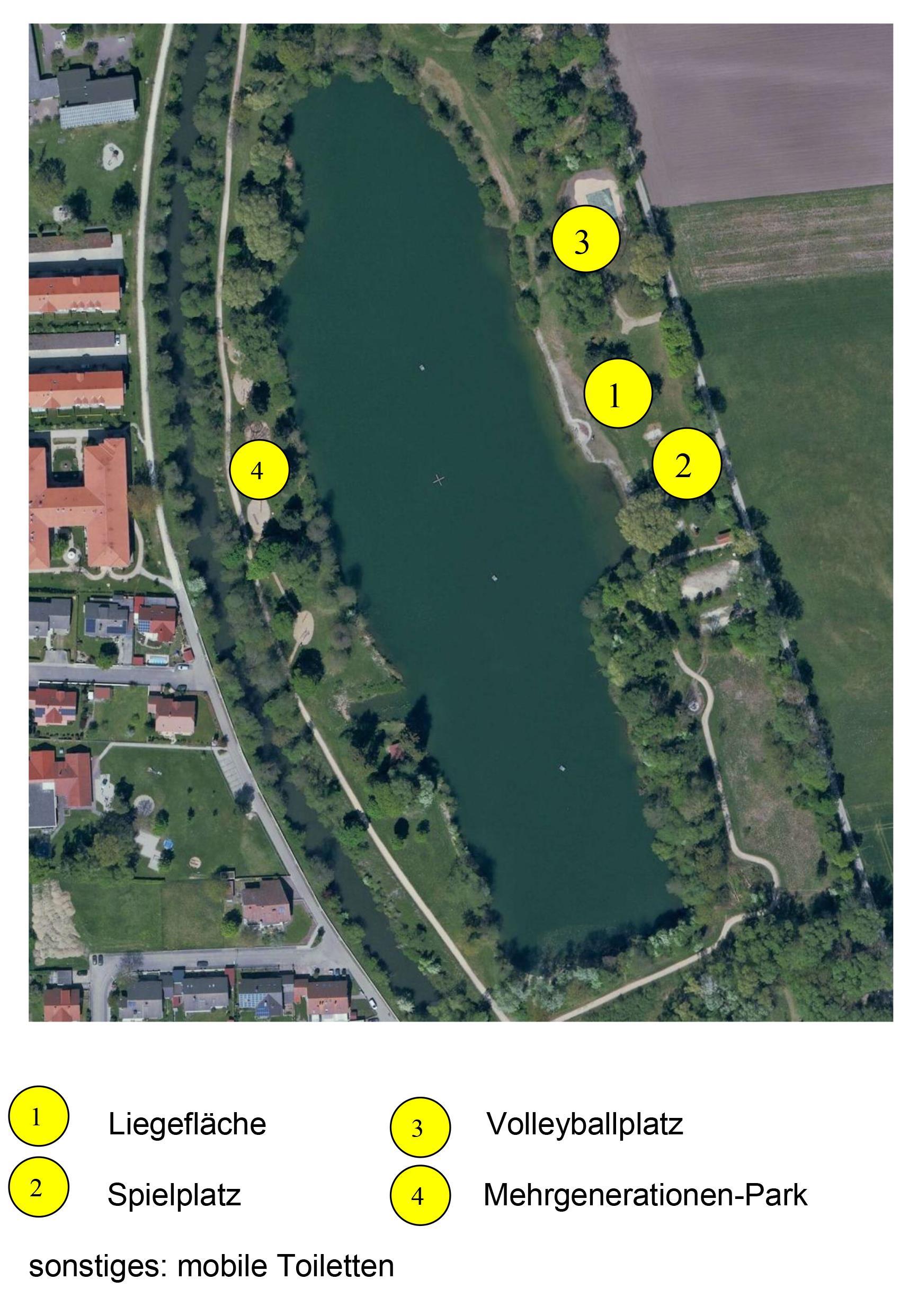Ebenhausener Weiher mit Liegefläche, Spielplatz etc.