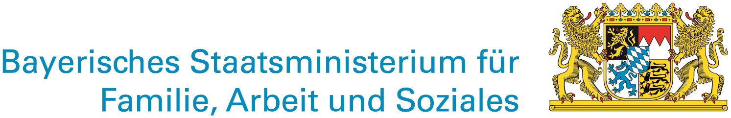 Logo Bayer. Staatsministerium für Arbeit und Soziales mit Wappen