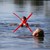 zwei Kinder schwimmen im Wasser, auf dem Bild ist ein rotes Kreuz