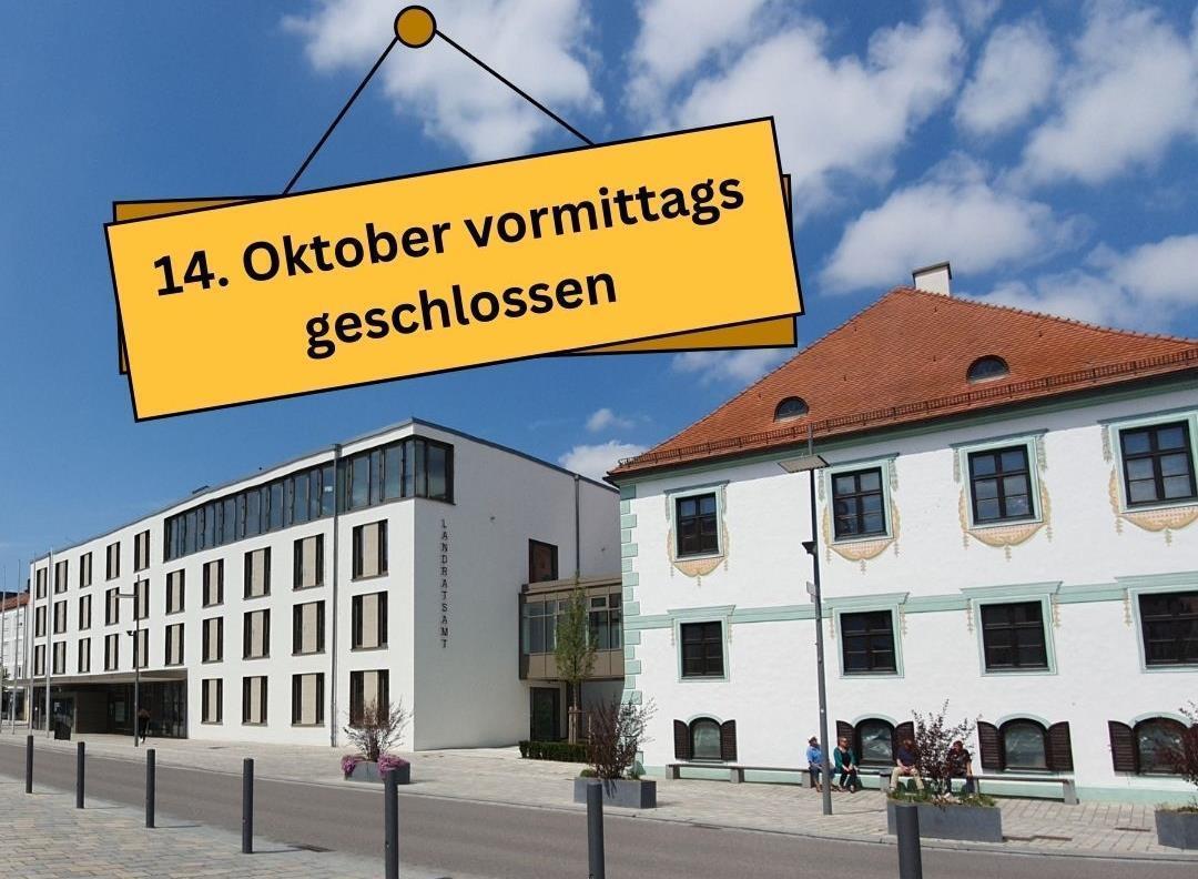 ein Gebäude und eine Aufschrift 14. Oktober vormittags geschlossen
