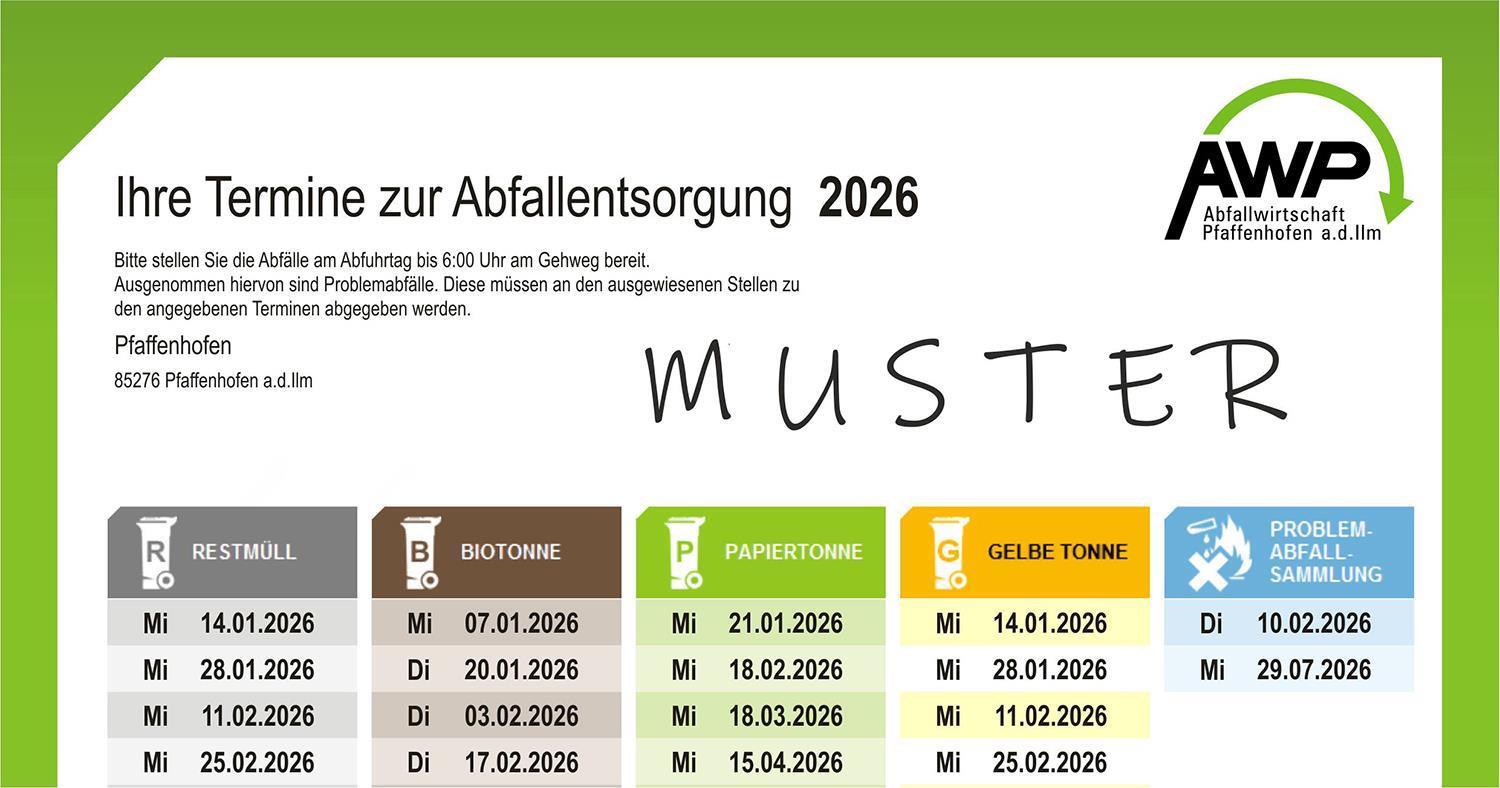 Muster Müll-Abfuhrterminplan 2026