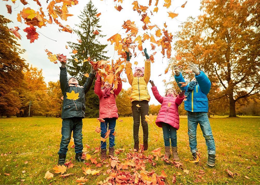 Fünf Kinder im herbstlichen Park