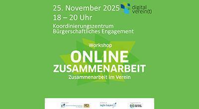 ein grünes Plakat Workshop Online Zusammenarbeit