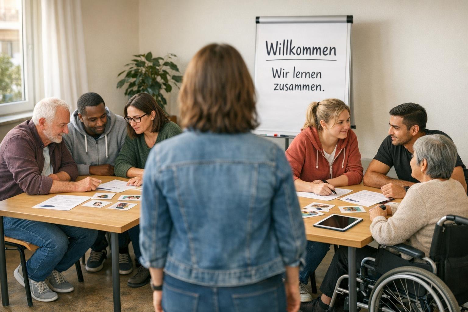 mehrere Personen sitzen an einem Tisch