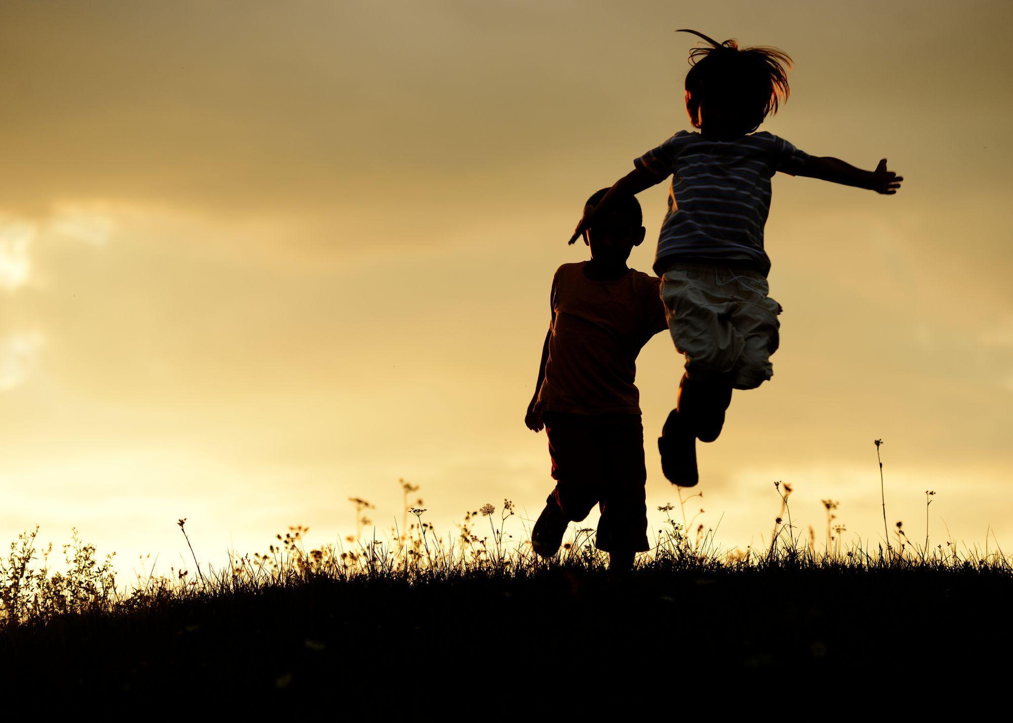 zwei Kinder auf einer Wiese