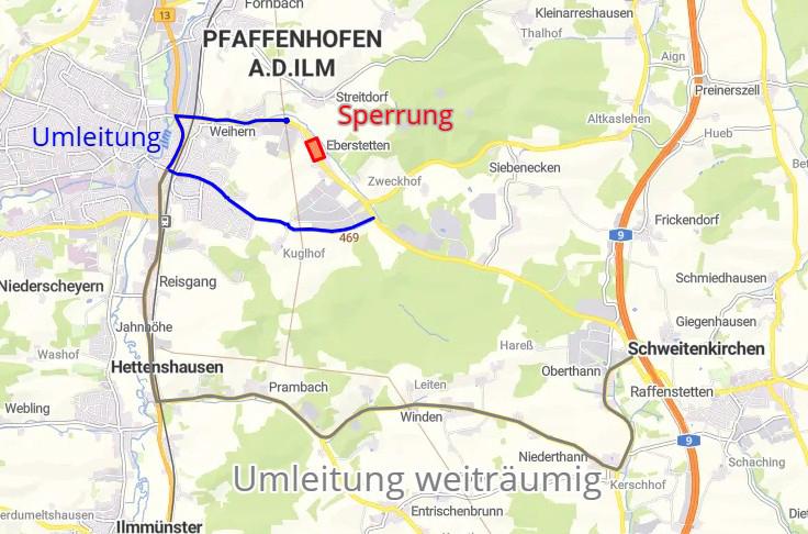 Umleitung Straßensperrung Eberstetten